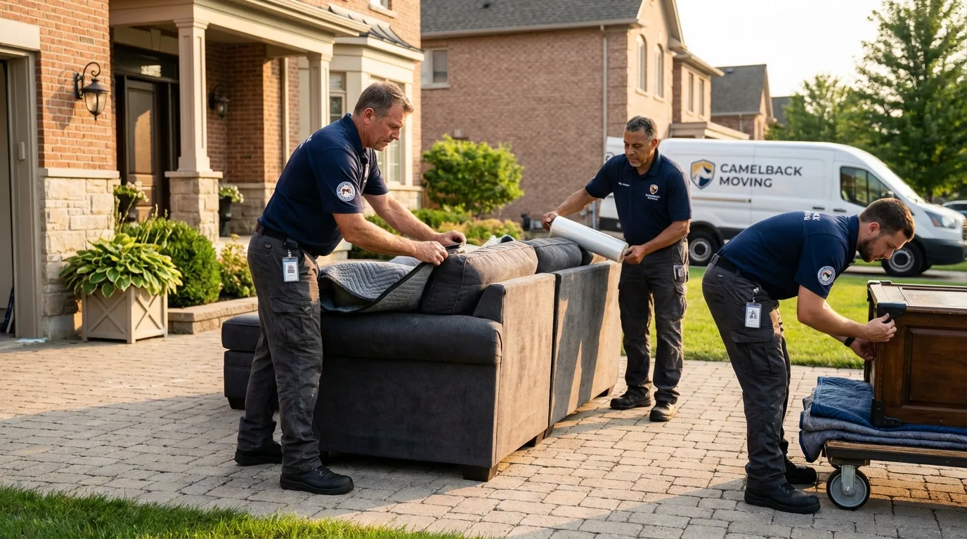 Large estate moving crew wrapping furniture in Conway, AR