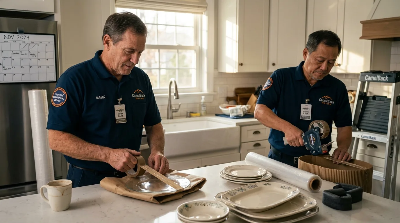 Professional crew packing kitchen dishware in Conway, AR
